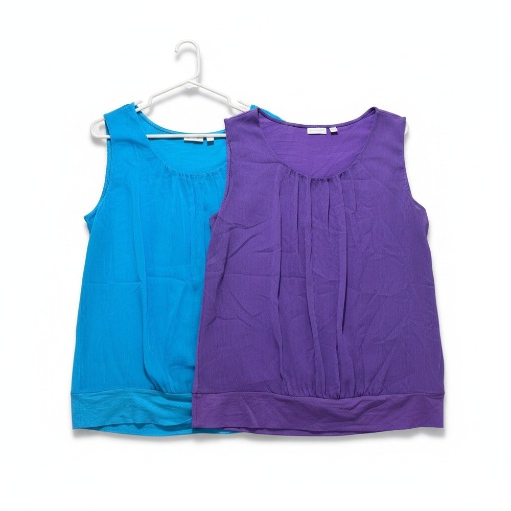 New York & Company XL Blue Purple Sleeveless Pleated Top Lot 2 Womens Boho Chic